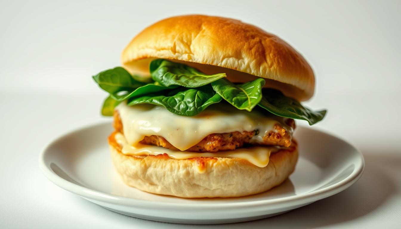 White cheddar and spinach chicken burger