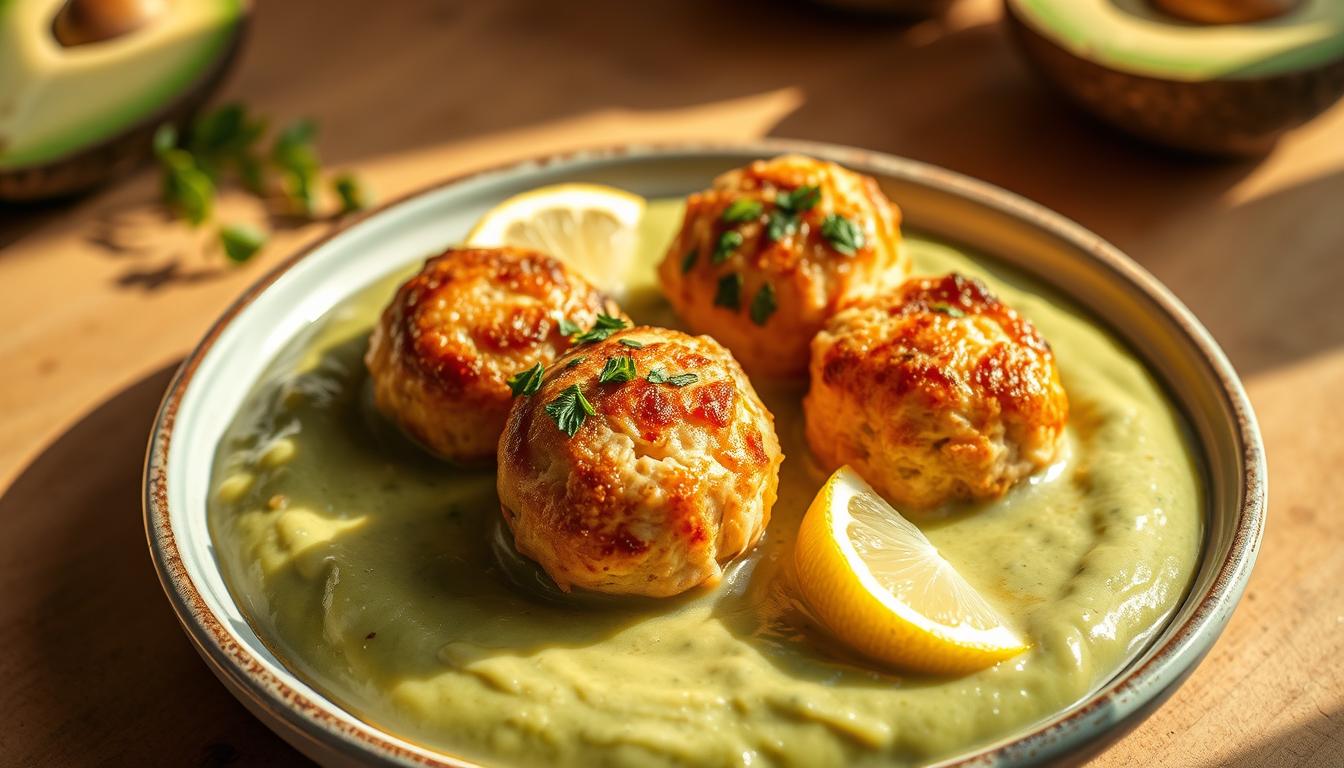 Baked Salmon Meatballs with Avocado Sauce