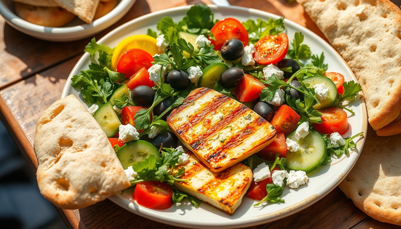 Grilled halloumi salad